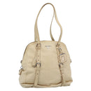 PRADA Tote Bag Leather Beige Silver Auth 183893V-1
