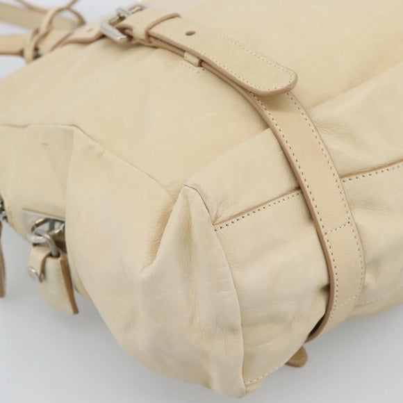 PRADA Tote Bag Leather Beige Silver Auth 183893V