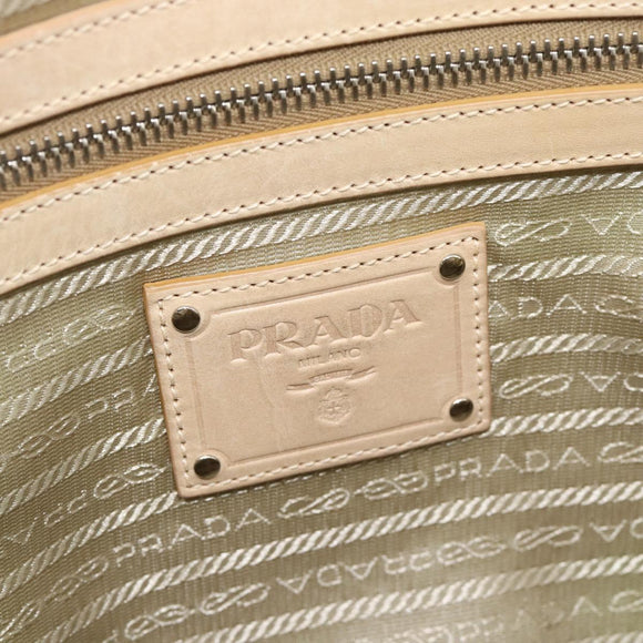 PRADA Tote Bag Leather Beige Silver Auth 183893V