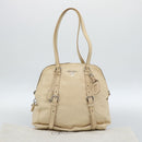 PRADA Tote Bag Leather Beige Silver Auth 183893V-12