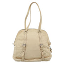 PRADA Tote Bag Leather Beige Silver Auth 183893V-2