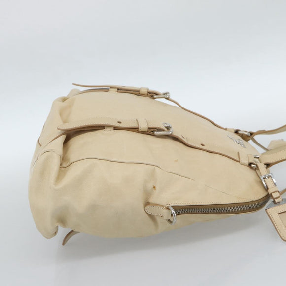 PRADA Tote Bag Leather Beige Silver Auth 183893V