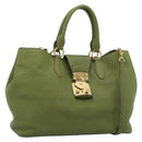 Miu Miu Tote Bag Leather 2way Green Gold Auth 183894M-1