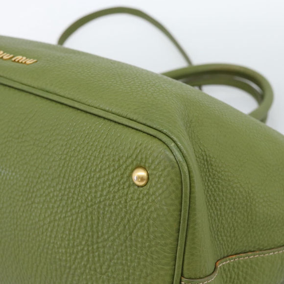 Miu Miu Tote Bag Leather 2way Green Gold Auth 183894M