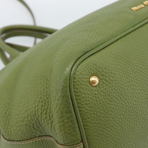 Miu Miu Tote Bag Leather 2way Green Gold Auth 183894M