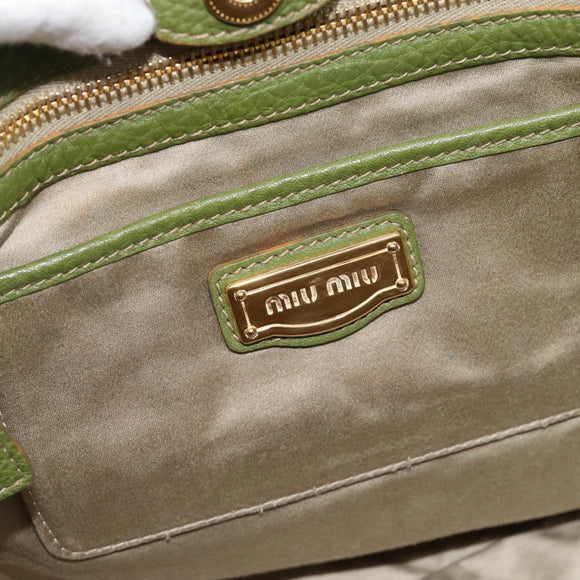 Miu Miu Tote Bag Leather 2way Green Gold Auth 183894M