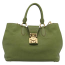 Miu Miu Tote Bag Leather 2way Green Gold Auth 183894M-13