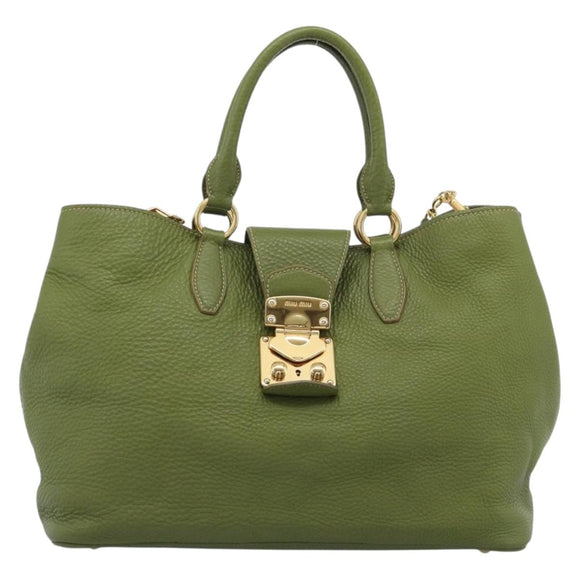 Miu Miu Tote Bag Leather 2way Green Gold Auth 183894M