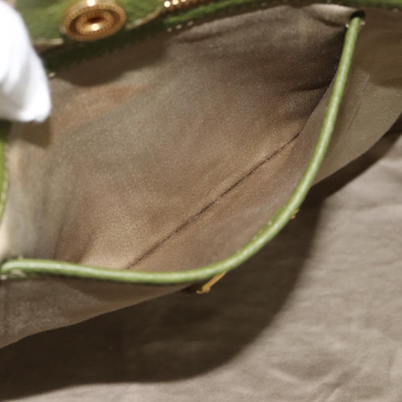 Miu Miu Tote Bag Leather 2way Green Gold Auth 183894M