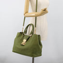 Miu Miu Tote Bag Leather 2way Green Gold Auth 183894M-25