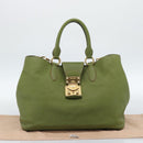 Miu Miu Tote Bag Leather 2way Green Gold Auth 183894M-12
