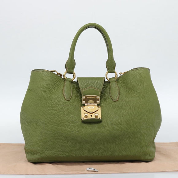 Miu Miu Tote Bag Leather 2way Green Gold Auth 183894M