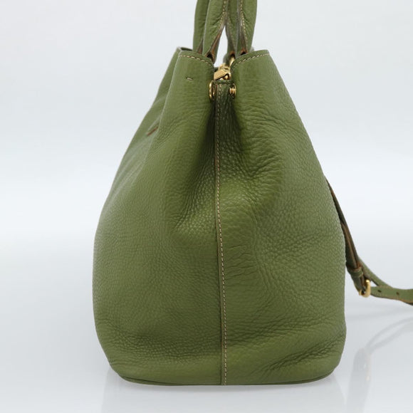 Miu Miu Tote Bag Leather 2way Green Gold Auth 183894M