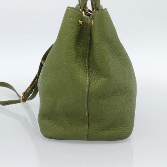 Miu Miu Tote Bag Leather 2way Green Gold Auth 183894M