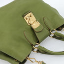 Miu Miu Tote Bag Leather 2way Green Gold Auth 183894M-6