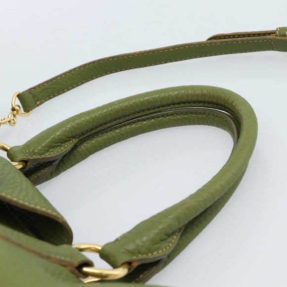 Miu Miu Tote Bag Leather 2way Green Gold Auth 183894M