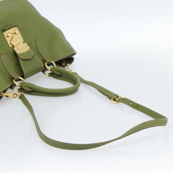 Miu Miu Tote Bag Leather 2way Green Gold Auth 183894M