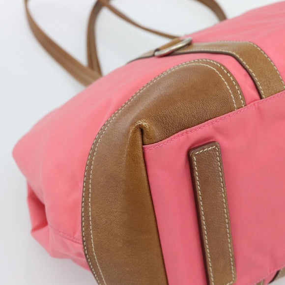 PRADA Tote Bag Leather Nylon Pink Silver Auth 183896V