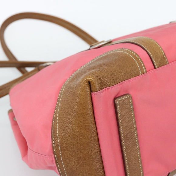 PRADA Tote Bag Leather Nylon Pink Silver Auth 183896V