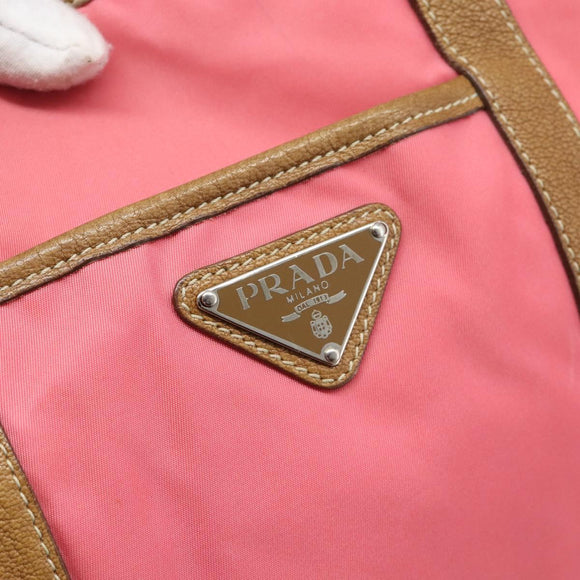 PRADA Tote Bag Leather Nylon Pink Silver Auth 183896V