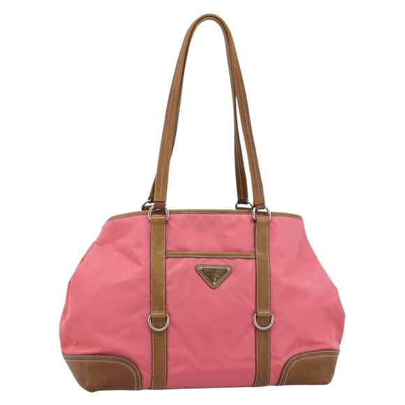 PRADA Tote Bag Leather Nylon Pink Silver Auth 183896V
