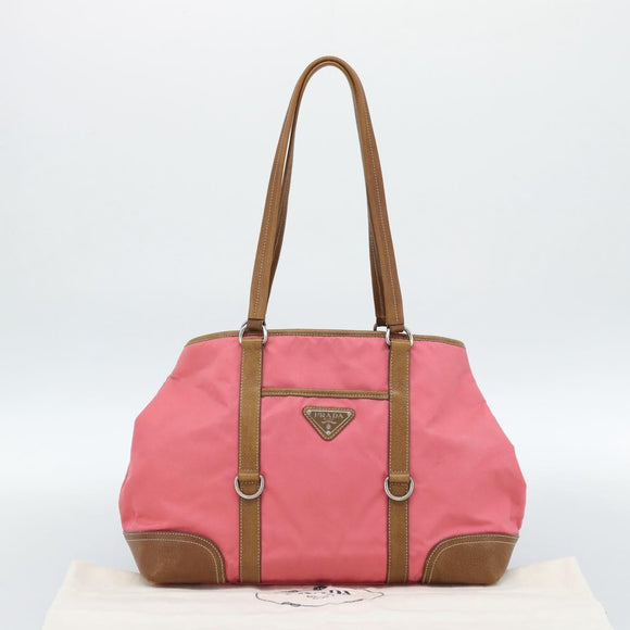 PRADA Tote Bag Leather Nylon Pink Silver Auth 183896V