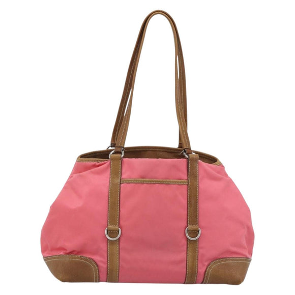 PRADA Tote Bag Leather Nylon Pink Silver Auth 183896V
