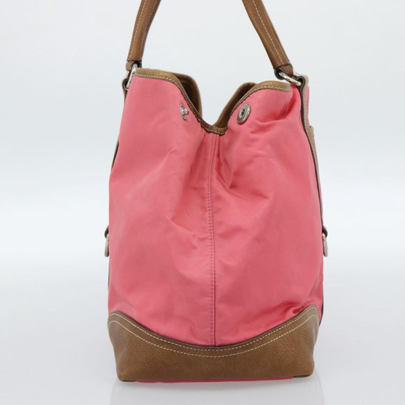 PRADA Tote Bag Leather Nylon Pink Silver Auth 183896V