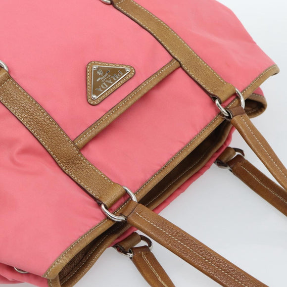 PRADA Tote Bag Leather Nylon Pink Silver Auth 183896V