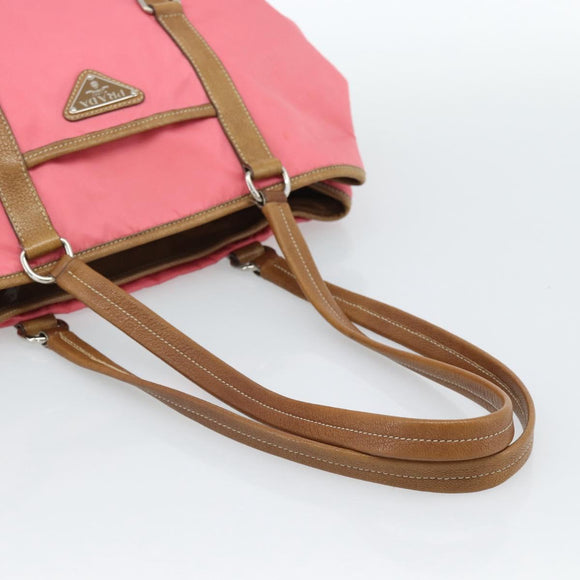 PRADA Tote Bag Leather Nylon Pink Silver Auth 183896V