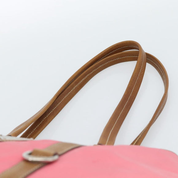 PRADA Tote Bag Leather Nylon Pink Silver Auth 183896V