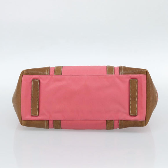 PRADA Tote Bag Leather Nylon Pink Silver Auth 183896V