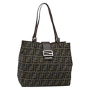 FENDI Zucca Canvas Mamma Baguette Tote Bag Black Brown Auth 183898-1