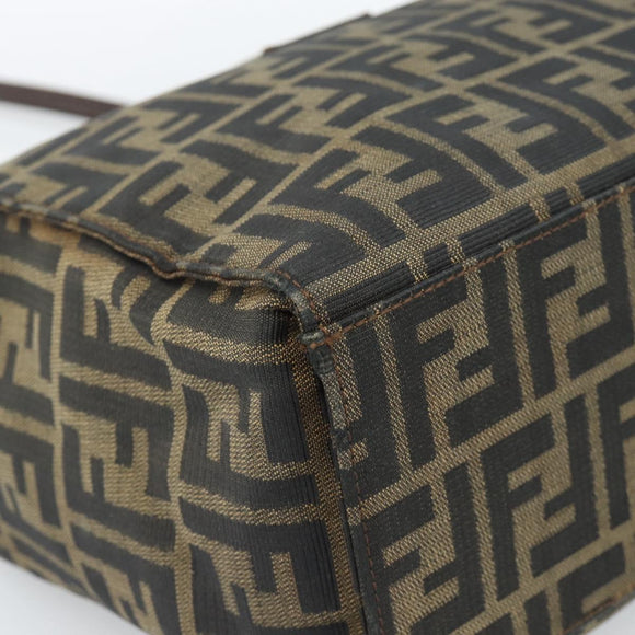 FENDI Zucca Canvas Mamma Baguette Tote Bag Black Brown Auth 183898
