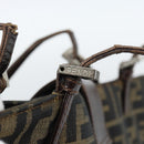 FENDI Zucca Canvas Mamma Baguette Tote Bag Black Brown Auth 183898-10