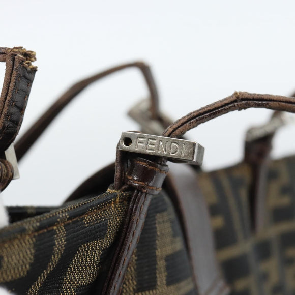 FENDI Zucca Canvas Mamma Baguette Tote Bag Black Brown Auth 183898