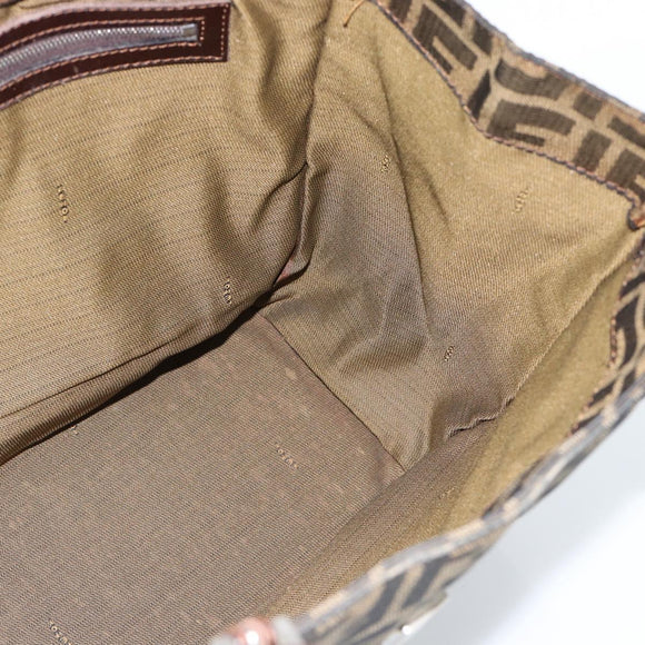 FENDI Zucca Canvas Mamma Baguette Tote Bag Black Brown Auth 183898