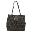 FENDI Zucca Canvas Mamma Baguette Tote Bag Black Brown Auth 183898-13