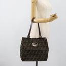 FENDI Zucca Canvas Mamma Baguette Tote Bag Black Brown Auth 183898-23