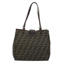 FENDI Zucca Canvas Mamma Baguette Tote Bag Black Brown Auth 183898-2