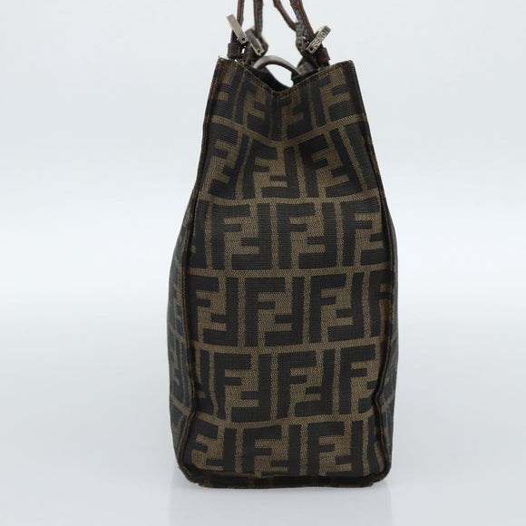 FENDI Zucca Canvas Mamma Baguette Tote Bag Black Brown Auth 183898