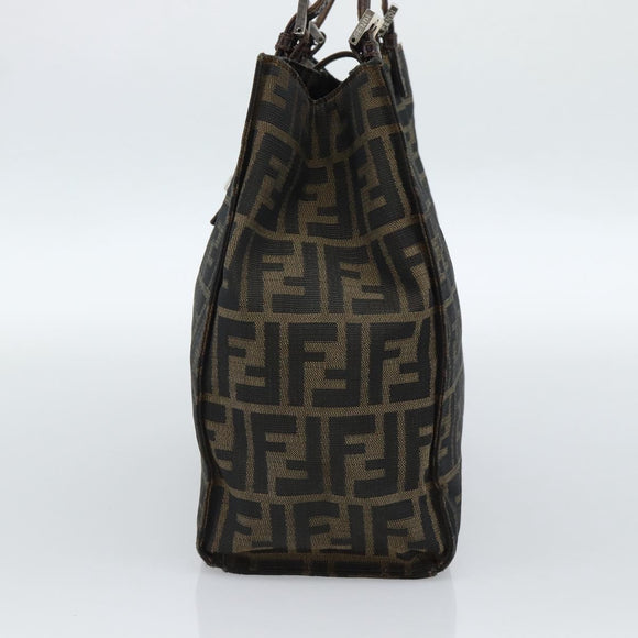FENDI Zucca Canvas Mamma Baguette Tote Bag Black Brown Auth 183898