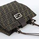 FENDI Zucca Canvas Mamma Baguette Tote Bag Black Brown Auth 183898-6