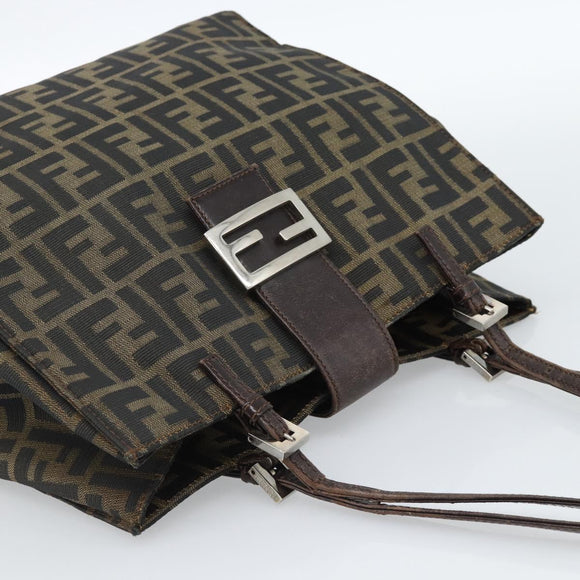 FENDI Zucca Canvas Mamma Baguette Tote Bag Black Brown Auth 183898