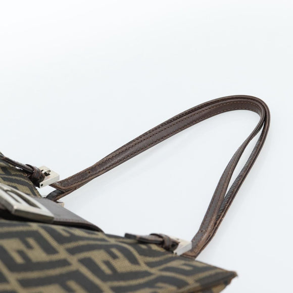 FENDI Zucca Canvas Mamma Baguette Tote Bag Black Brown Auth 183898