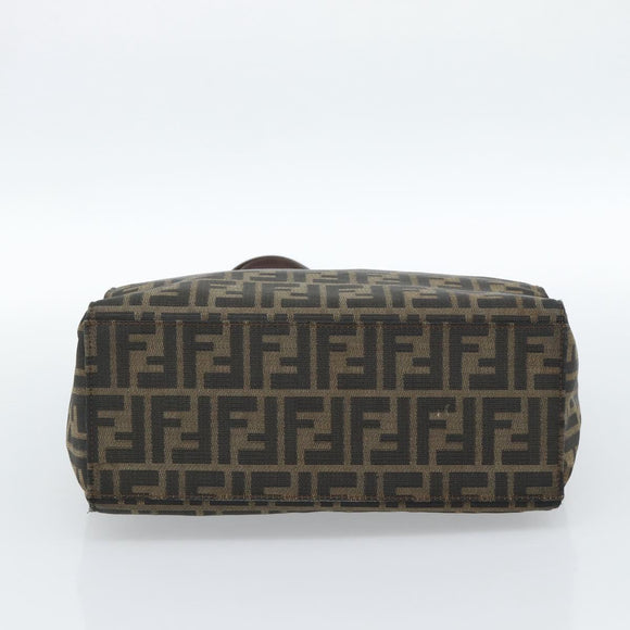 FENDI Zucca Canvas Mamma Baguette Tote Bag Black Brown Auth 183898