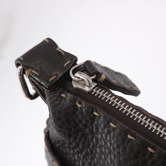 FENDI Celeria Umhängetasche Leder Schwarz Silber Auth 183899A