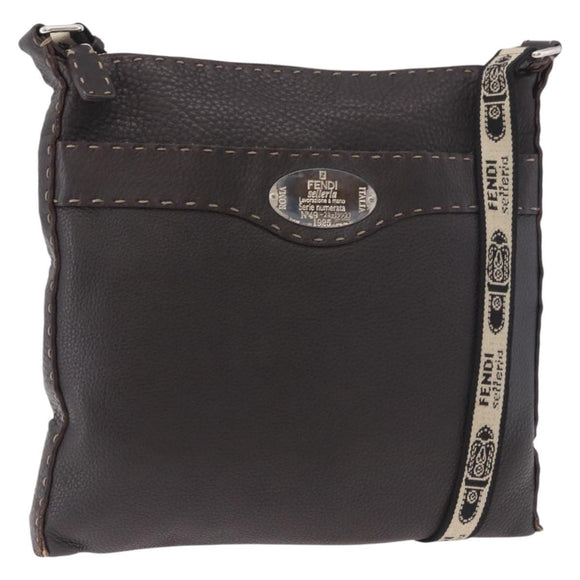FENDI Celeria Umhängetasche Leder Schwarz Silber Auth 183899A