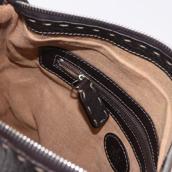 FENDI Celeria Umhängetasche Leder Schwarz Silber Auth 183899A
