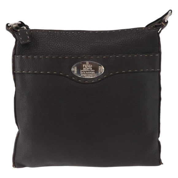 FENDI Celeria Umhängetasche Leder Schwarz Silber Auth 183899A